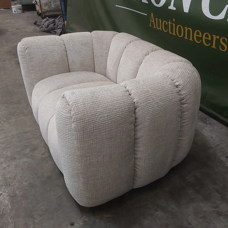 QUALITY DESIGNER BELLE SNUGGLER CHAIR IN GLAM BLOCK FABRIC - NATURAL