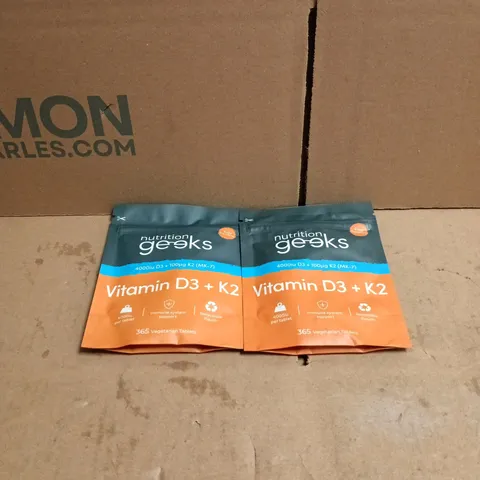 2 X NUTRITION GEEKS VITAMIN D3 + K2 365 VEGETARIAN TABLETS