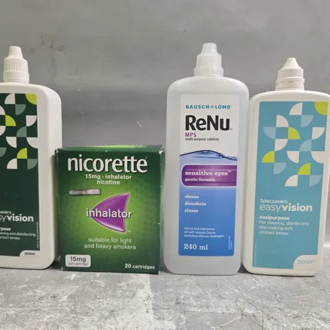 APPROXIMATELY 15 ASSORTED ITEMS TO INCLUDE RENU CONTACT LENSE FORMULA, NICORETTE INHALATOR, ETC - COLLECTION ONLY