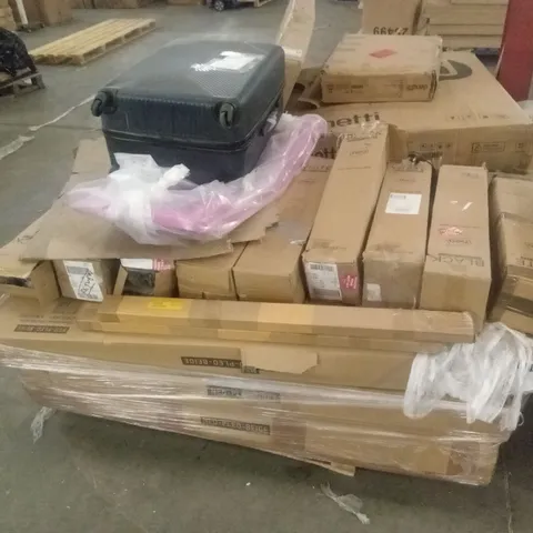 PALLET OF ASSORTED HOUSEHOLD GOODS AND PRODUCTS TO INCLUDE; GARDEN PARASOLS, AIR COOLERS, SUITCASE ETC