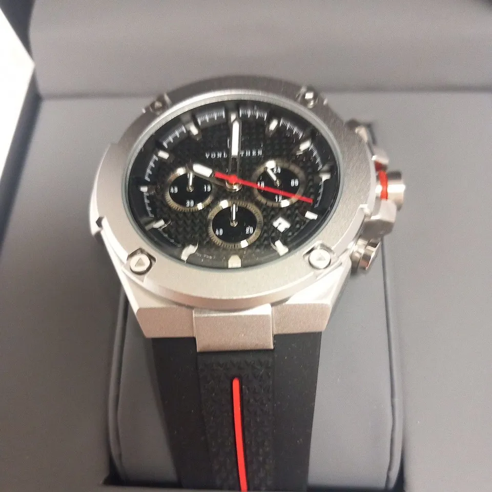 MENS VONLANTHEN CHRONOGRAPH WATCH – V200 – TEXTURED DIAL – 3ATM WATER RESISTANT – BLACK RUBBER STRAP