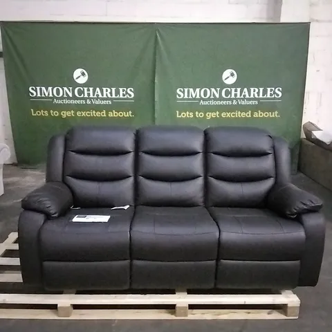 QUALITY DESIGNER ROTHBURY 3 SEATER MANUAL RECLINING BLACK SOFA