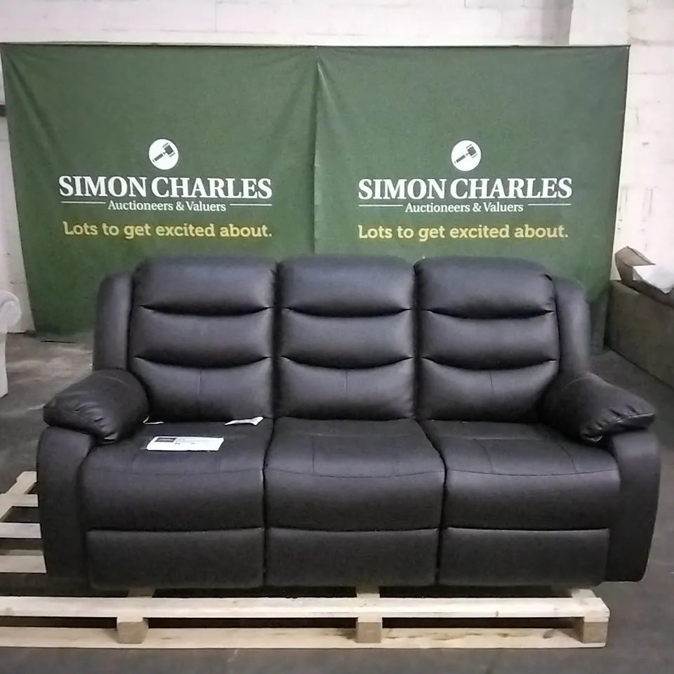 QUALITY DESIGNER ROTHBURY 3 SEATER MANUAL RECLINING BLACK SOFA