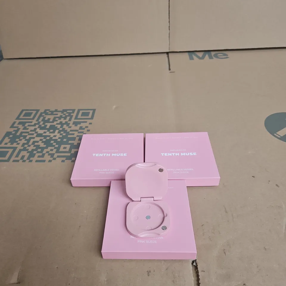 SET OF 3 TENTH MUSE PARFUM SOLIDE REFILLABLE VESSEL FOR SCENT PINK SUEDE
