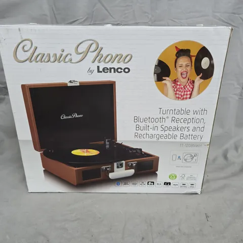 BOXED LENCO CLASSIC PHONO TURNTABLE – PORTABLE BLUETOOTH TURNTABLE WITH BUILT-IN SPEAKERS