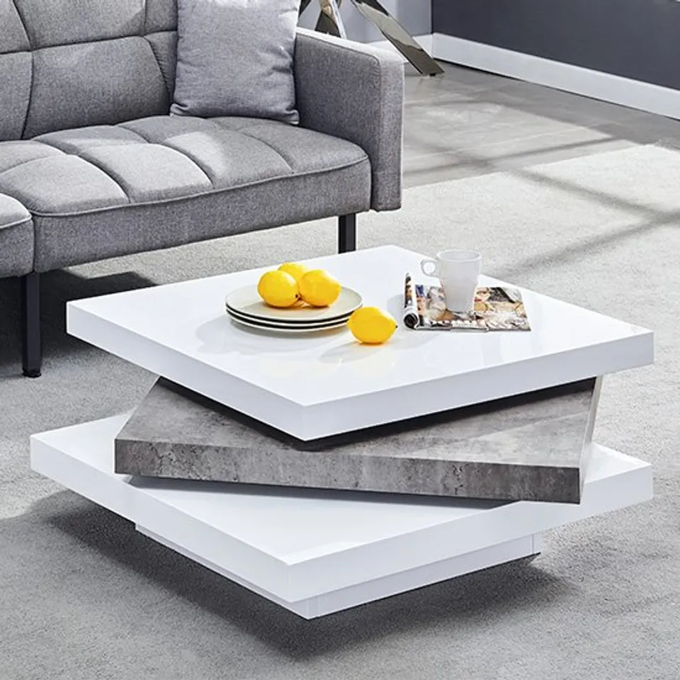 BOXED SAMORA SQURE WHITE CONCRETE/WHITE COFFEE TABLE (2 BOXES)