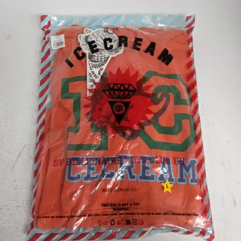 BAGGED BILLIONAIRE BOYS CLUB ICE CREAM COLLEGIATE PUPPY POPOVER HOOD IN ORANGE - LARGE