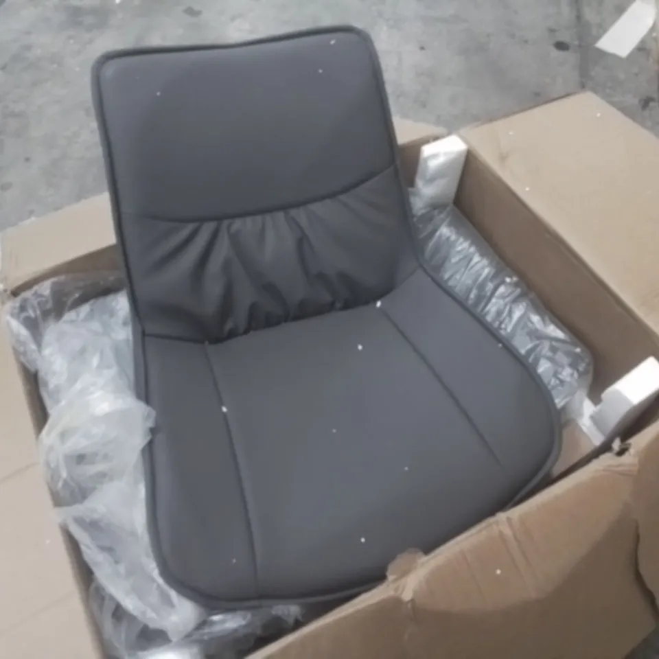 BOXED PAIR OF GREY FAUX LEATHER CHAIRS 159GY