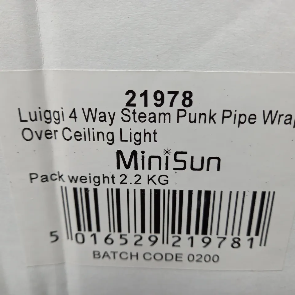 MINISUN LUIGGI 4 WAY STEAM PUNK PIPE WRAP OVER CEILING LIGHT 21978 WITH 4 MINISUN LIGHT BULBS 20325 - COLLECTION ONLY