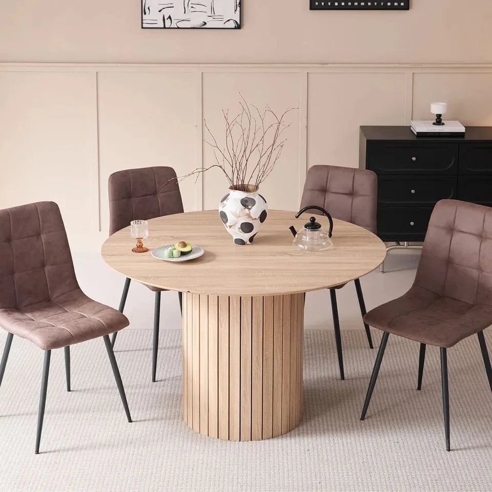 BOXED ROUND SOLID WOOD TOP DINING TABLE (2 BOXES)