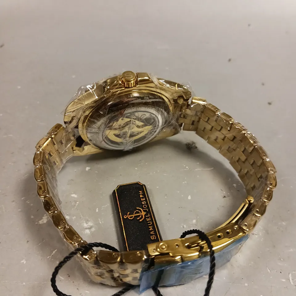 SAMUEL JOSEPH SKELETON MECHANISM GOLD COLOUR CASE WATCH 