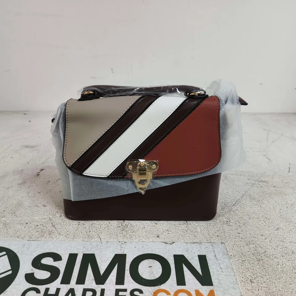 COLOUR-BLOCK LEATHER HANDBAG WITH GOLD TURN-LOCK CLASP