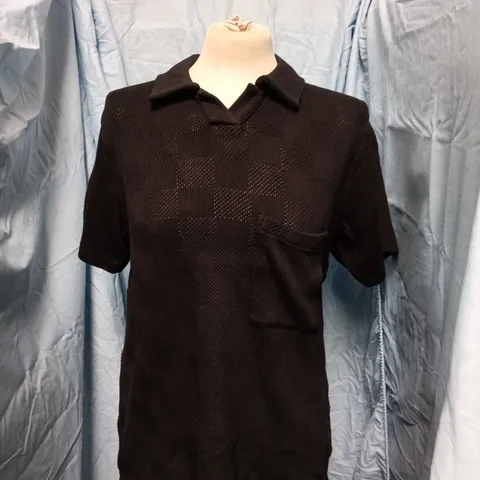 UNIVERSAL WORKS VACATION POLO – FANTASY CHECKERBOARD, BLACK, UK S
