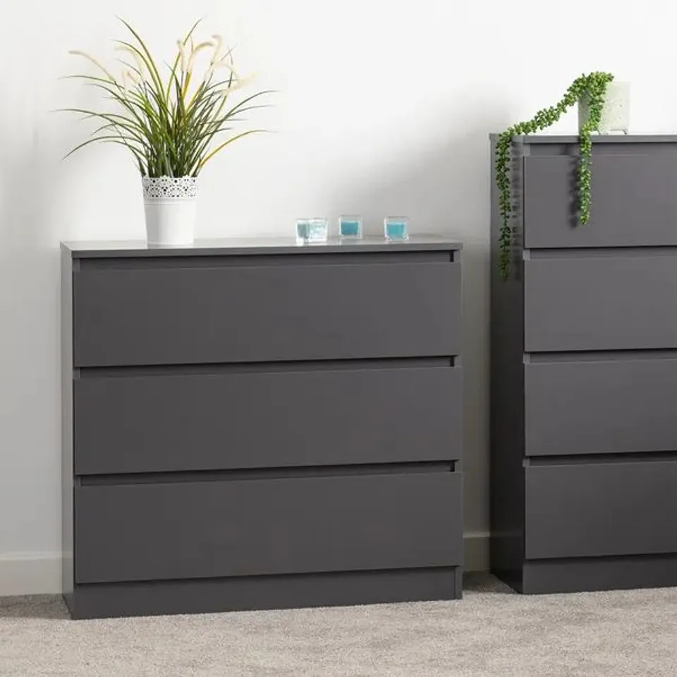 BOXED MALVERN 3 DRAWER CHEST - GREY (1 BOX)
