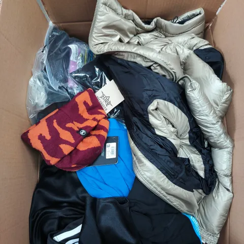 LARGE BOX OF APPROXIMATELY 25 ASSORTED CLOTHING ITEMS IN VARIOUS COLOURS, STYLES AND SIZES - COLLECTION ONLY