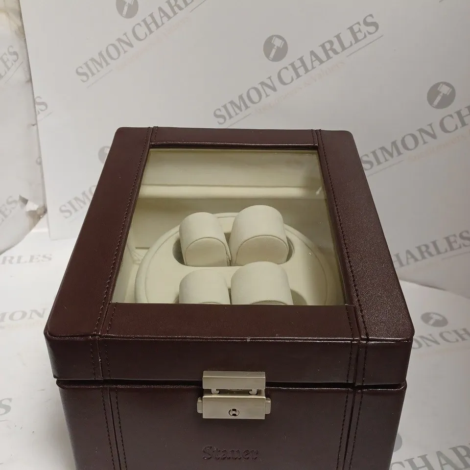 BOXED STAUER LEATHER DOUBLE WATCH WINDER - BROWN