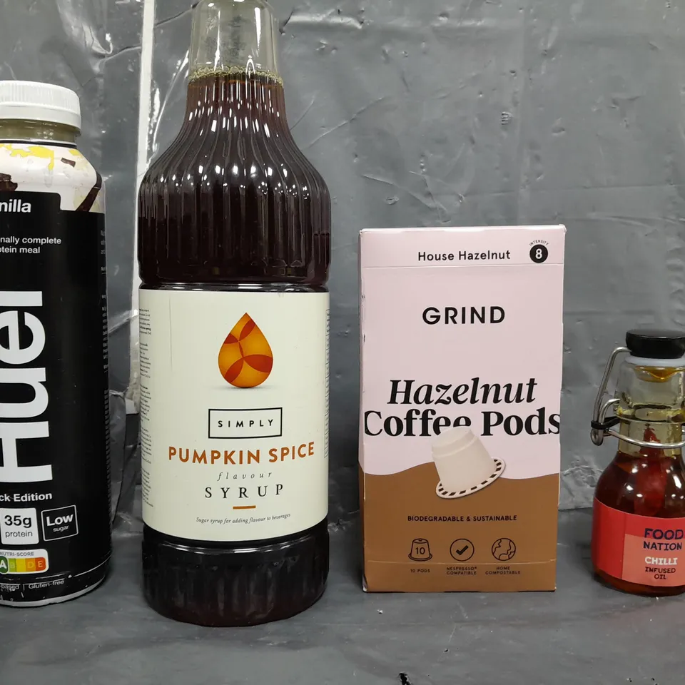 APPROXIMATELY 10 ASSORTED FOOD/DRINK PRODUCTS TO INCLUDE HUEL, GRIND, FOOD NATION, ETC