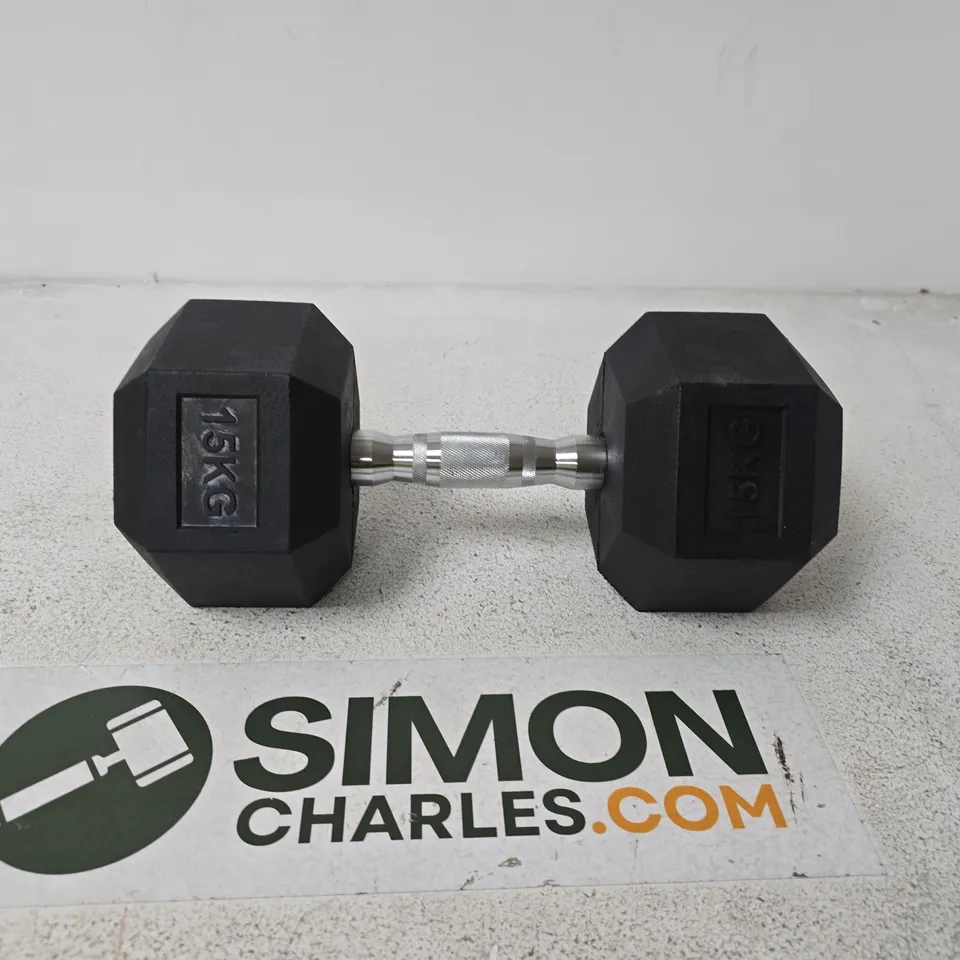 HEXAGONAL DUMBBELL 15KG – KNURLED HANDLE