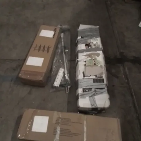 PALLET OF APPROXIMATELY ASSORTED HOUSEHOLD ITEMS TO INCLUDE TOOLS , DESK CHAIRS AND FITNESS MACHINES 