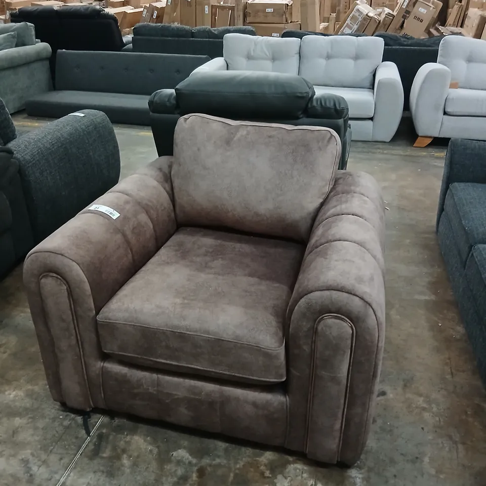 DESIGNER BROWN FABRIC ARM CHAIR