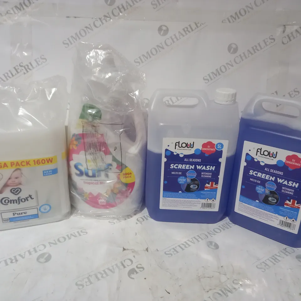 TOTE OF APPROXIMATELY 4 ASSORTED LQUIDS TO INCLUDE COMFORY, SURF AND SCREEN WASH - COLLECTION ONLY 