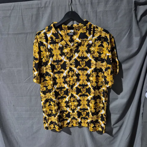 YOLE BAROQUE PRINT SHIRT – BLACK & GOLD, MEN'S MEDIUM