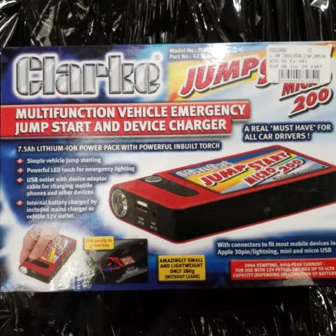 BOXED CLARKE JSM200 400A MULTIFUNCTION MICRO JUMPSTART/PORTABLE DEVICE CHARGER POWER PACK