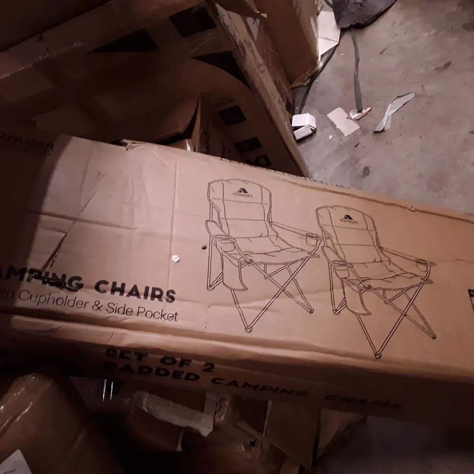 BOXED KEPLIN VOYAGER PADDED CAMPING CHAIRS WITH CUP HOLDER AND SIDE POCKETS