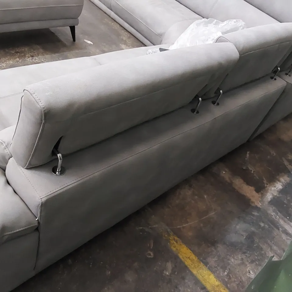 DESIGNER SUEDE CORNER SOFA WITH ADJUSTABLE HEADRESTS AND FOOTREST - GREY (4 ITEMS)
