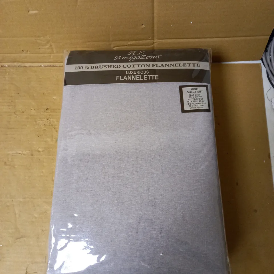 AMIGOZONE BRUSHED COTTON FLANNELETTE GREY KINGSIZE SHEET SET