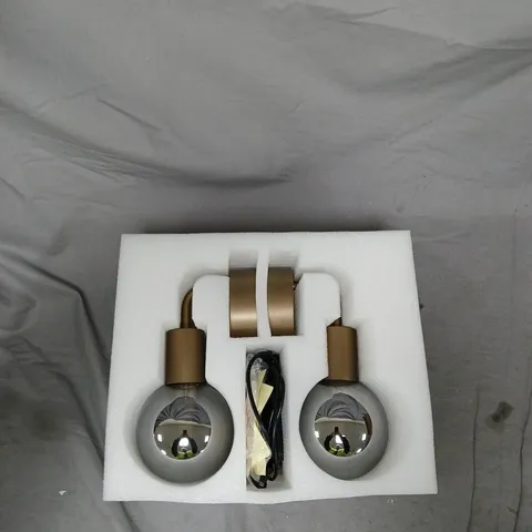 BRASS TWO-LIGHT PENDANT LIGHT WITH GLASS GLOBES