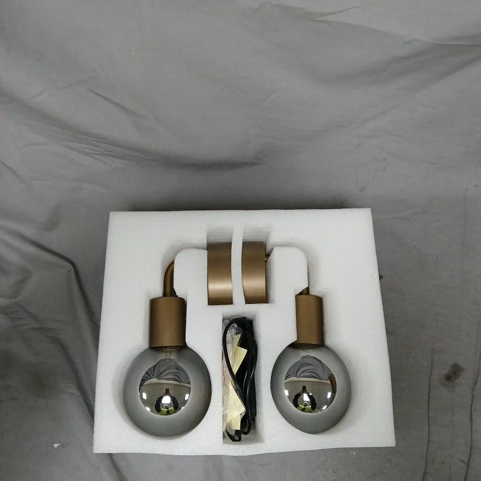 BRASS TWO-LIGHT PENDANT LIGHT WITH GLASS GLOBES