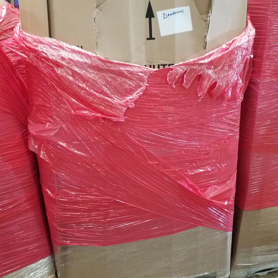 PALLET OF ASSORTED PRODUCTS INCLUDING MDF FRAME BLACK BOARD, PLAYPEN, STORAGE CABINET, BALANCE BIKE, ONE HAND CLAMP SET