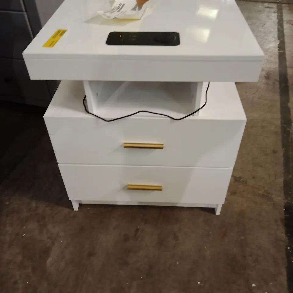 ASRK1014 BEDSIDE TABLE WITH WIRELESS CHARGING STATION – WHITE/GOLD