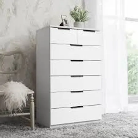 BOXED LAURA JAMES ESSIE 2 OVER 5 CHEST OF DRAWERS - PURE WHITE (1 BOX)