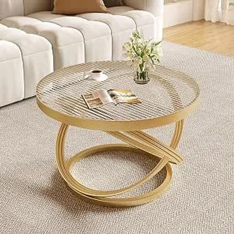 BOXED MODERN GLASS COFFEE TABLE LIVING ROOM TABLE WITH RING-SHAPED FRAMES, GLASS COFFEE TABLE FOR HOME&OFFICE