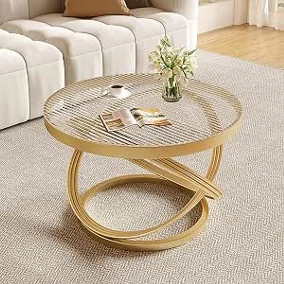 BOXED MODERN GLASS COFFEE TABLE LIVING ROOM TABLE WITH RING-SHAPED FRAMES, GLASS COFFEE TABLE FOR HOME&OFFICE