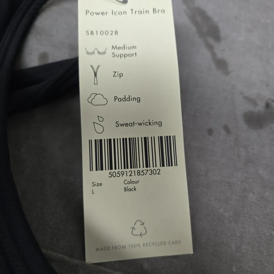 SWEATY BETTY POWER ICON TRAIN BRA – BLACK, SIZE L