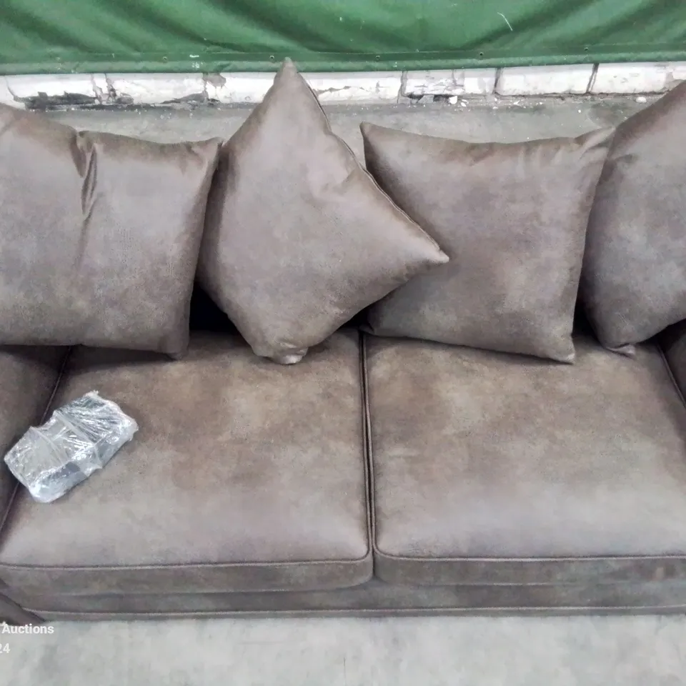 QUALITY DESIGNER 3 SEATER FABRIC UPHOLSTERED LEATHER LOOK BROWN SOFA