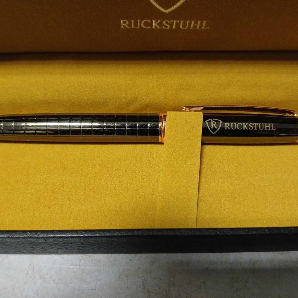 RUCKSTUHL STAINLESS STEEL LUXURY PEN IN GIFT BOX – BLACK & ROSE GOLD COLOUR CASE