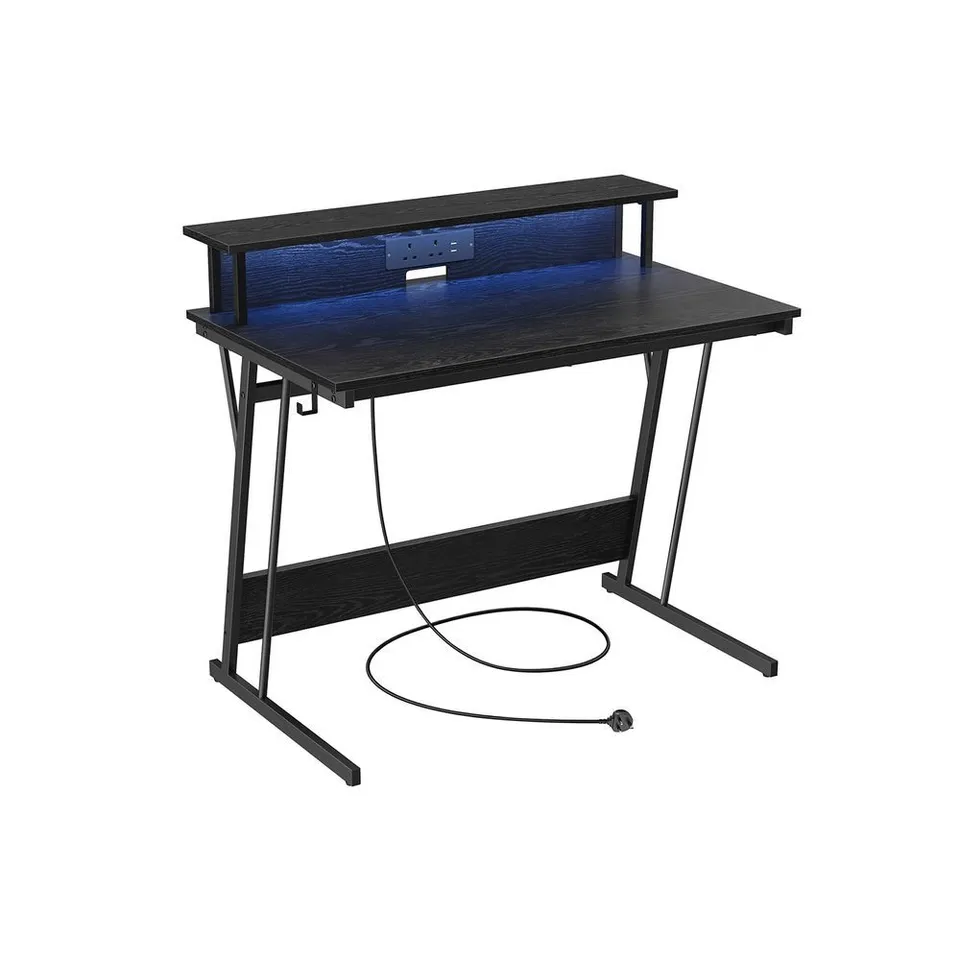 BOXED VASAGLE GAMING DESK WITH LED LIGHTS AND BUILT-IN POWER OUTLETS - BLACK