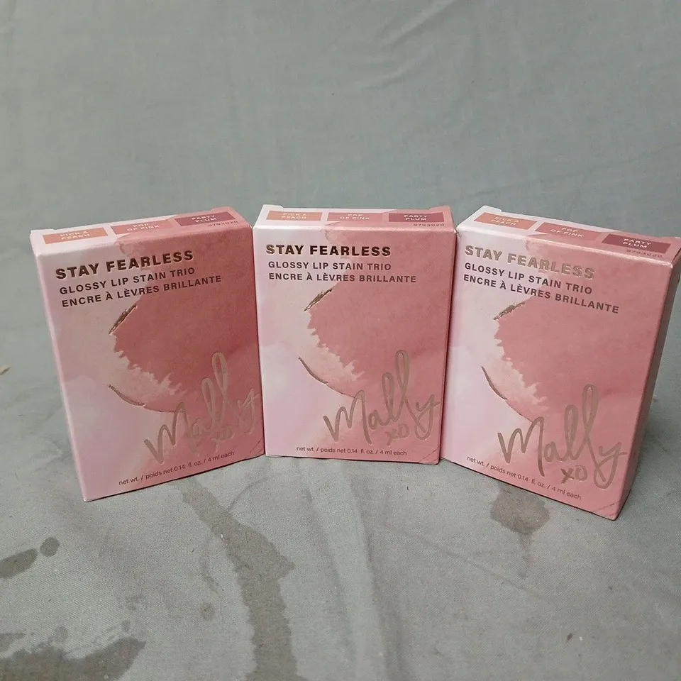 3 BOXED MALLY BEAUTY STAY FEARLESS GLOSSY LIP STAIN TRIOS