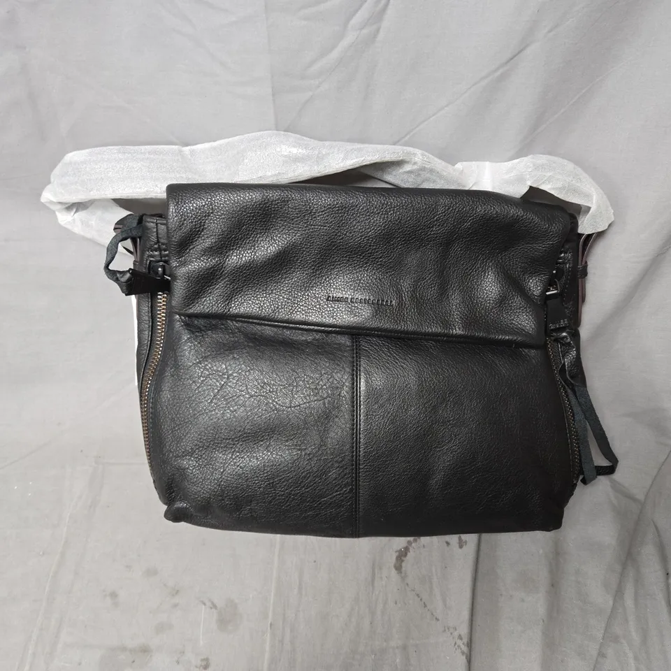 AIMEE KESTENBERG BLACK LEATHER SHOULDER BAG WITH EMBOSSED BRANDING 