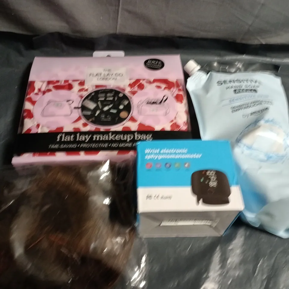 APPROXIMATELY 15 ASSORTED HEALTH & BEAUTY PRODUCTS TO INCLUDE WIGS, MAKEUP BAG AND HAND SOAP