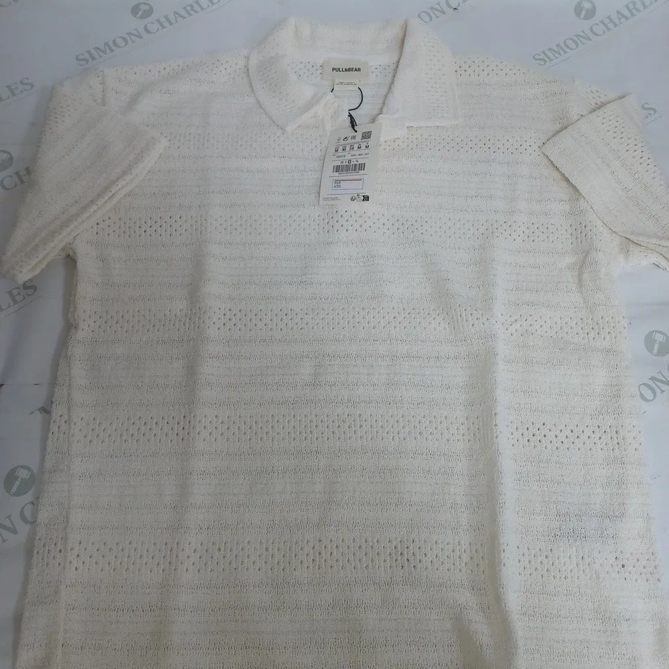 PULL & BEAR CREAM KNITTED SHIRT - MEDIUM
