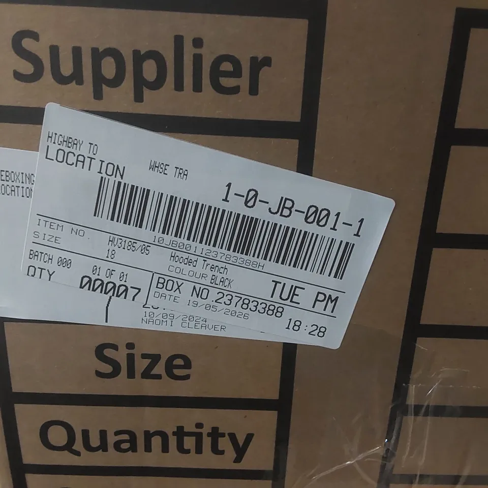 BOX CONTAINING APPROXIMATELY 7x BRAND NEW JD WILLIAMS BLACK HOODED TRENCH COATS