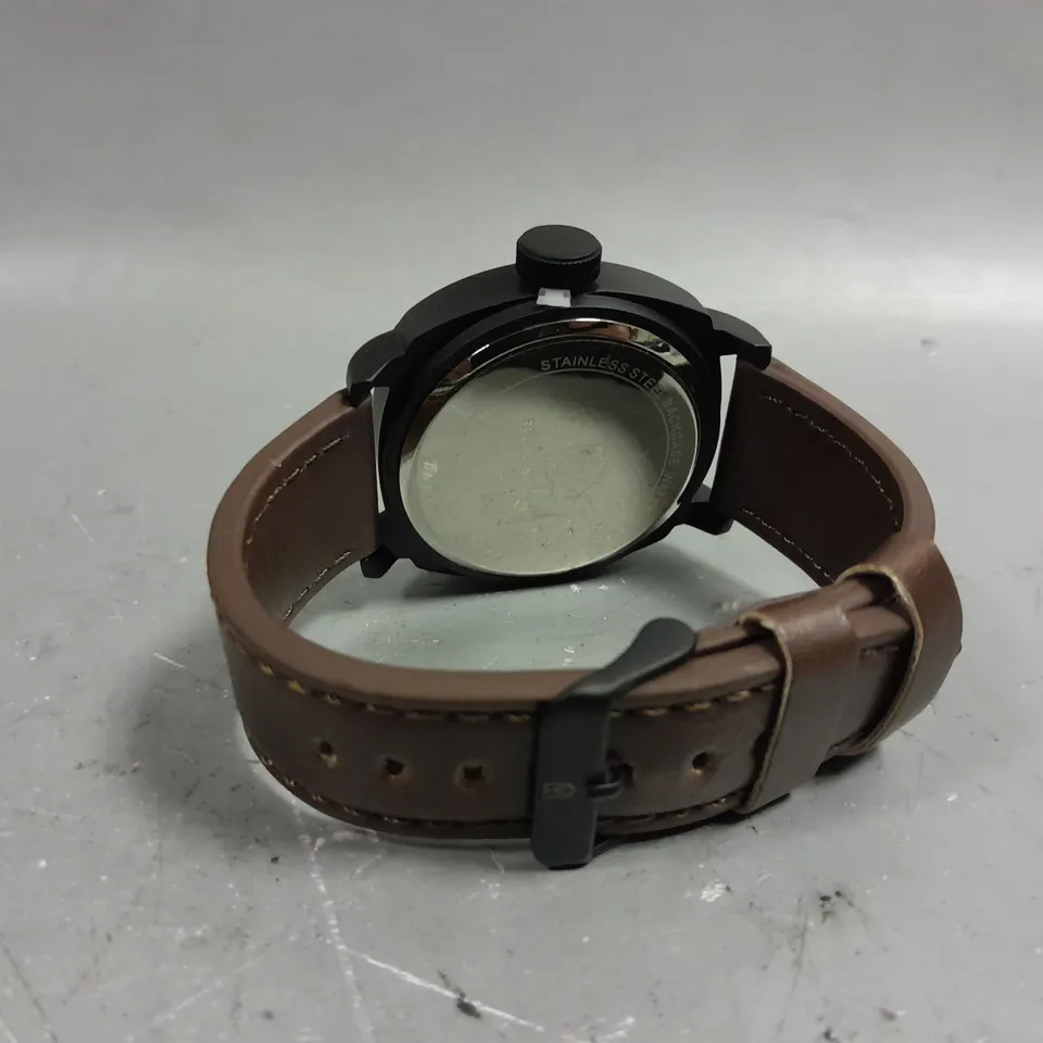 BOXED FRANK SCHMIDT LARGE BLACK CASE BLACK FACE WATCH