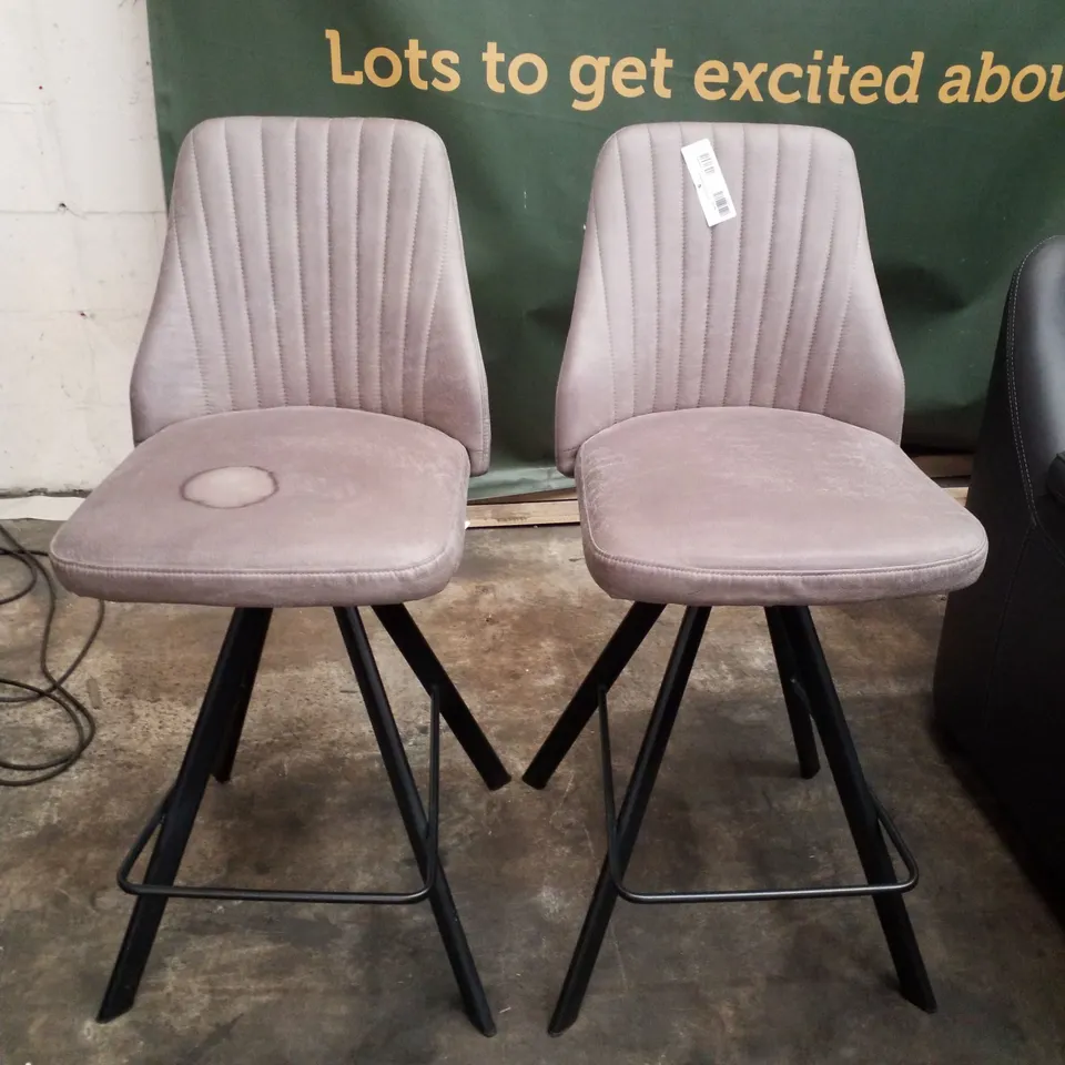 SET OF 2 MINK FAUX LEATHER BAR STOOLS
