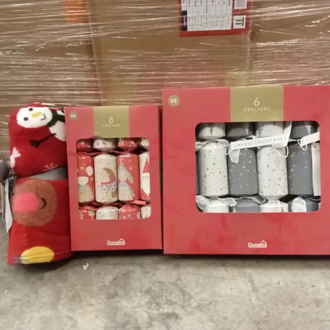 PALLET TO CONTAIN A LARGE QUANTITY OF CHRISTMAS CRACKERS AND CHRISTMAS FLEECE THROWS