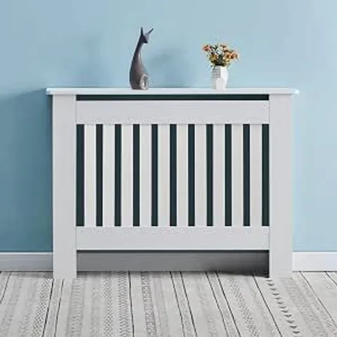 BOXED • CLIPOP WHITE PAINTED MDF RADIATOR COVER CABINET WITH VERTICAL SLATS (MEDIUM)